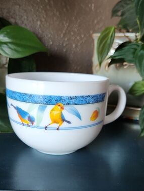 Pyrex Like Large Bird Pattern Mug Soup Bowl Made In France, Rare!
